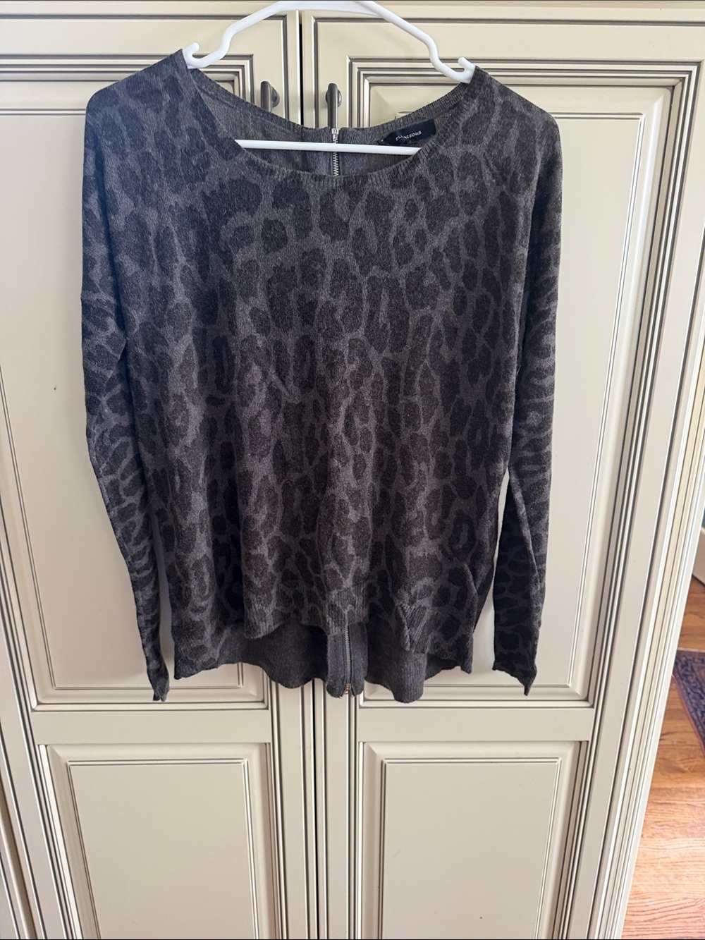 Olivaceous Brown & Charcoal Leopard Print Crewneck Sweater